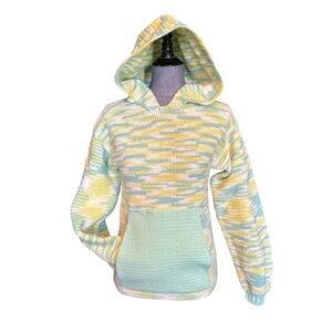 Handmade custom Knit Women's Sweater sXS - small green yellow pullover hoodie